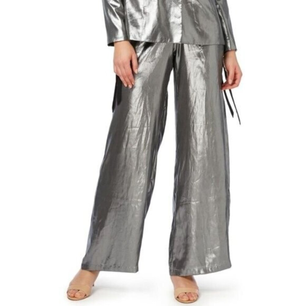 NICOLE MILLER Ultra Thin Metallic Wide Leg Pants SZ 2 NEW